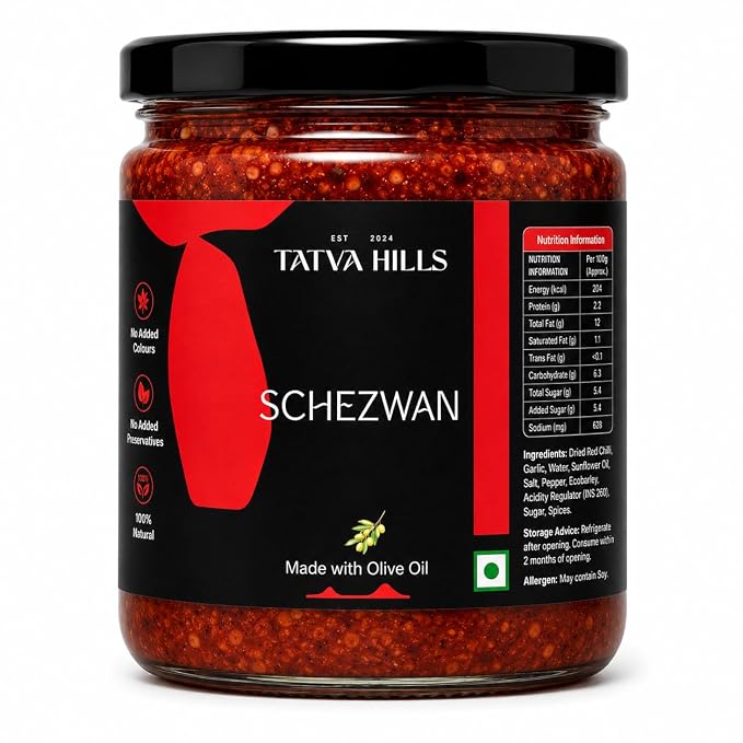 Sauce | Schezwan (Made With Olive Oil ) -Sichuan Chilli Garlic Sauce – No Added Preservatives &amp; Additives Free – Tatva Hills – 180gm