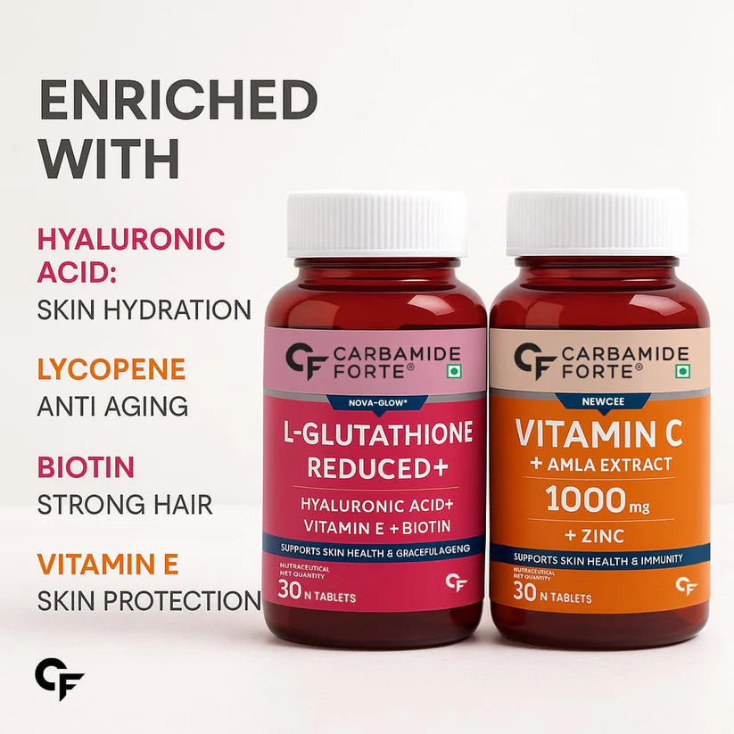 L-Glutathione Reduced  Hayaluronic Acid+ Vitamine E+ Biotin 500 mg | With Vitamin C &amp; Amla Extract 1000 mg Carbamide Forte-30 Tablets