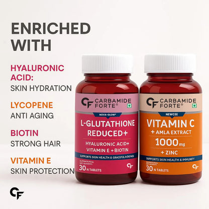 L-Glutathione Reduced  Hayaluronic Acid+ Vitamine E+ Biotin 500 mg | With Vitamin C &amp; Amla Extract 1000 mg Carbamide Forte-30 Tablets