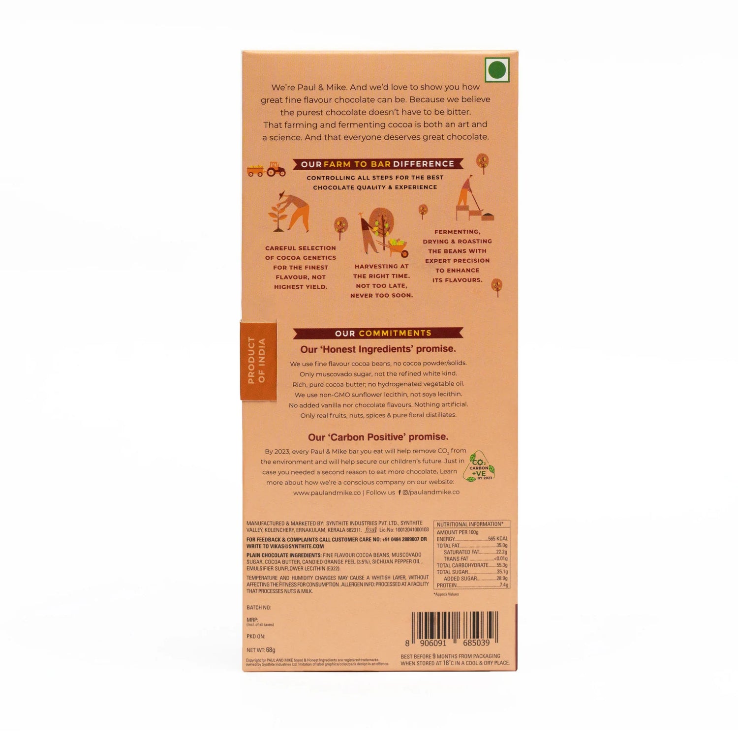 Dark Chocolate | 64% Dark Sichuan Pepper &amp;amp; Orange Peel Chocolate – Pure Cocoa Butter - Vegan, No Refined Sugar &amp;amp; No Soya Lecithin - Paul &amp;amp; Mike – 68gm