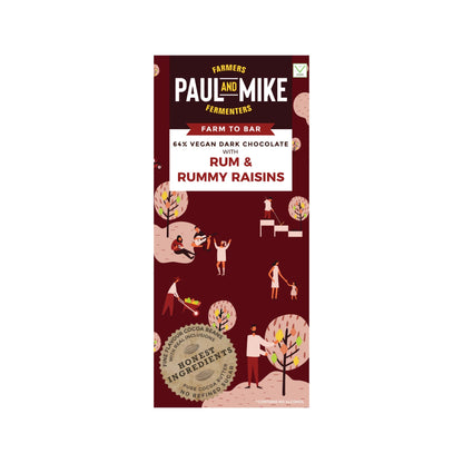 Dark Chocolate | 64% Dark Chocolate With Rum &amp; Rummy Raisin - Natural - Vegan, Non GMO &amp;amp; No Cocoa Powder- Paul &amp;amp; Mike - 68gm