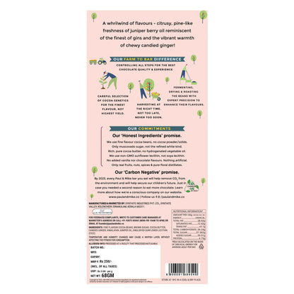 Dark Chocolate | 64% Dark Gin &amp; Ginger Chocolate - Natural - Vegan, Pure Cocoa Butter, Non GMO &amp; No Cocoa Powder- Paul &amp; Mike – 68gm