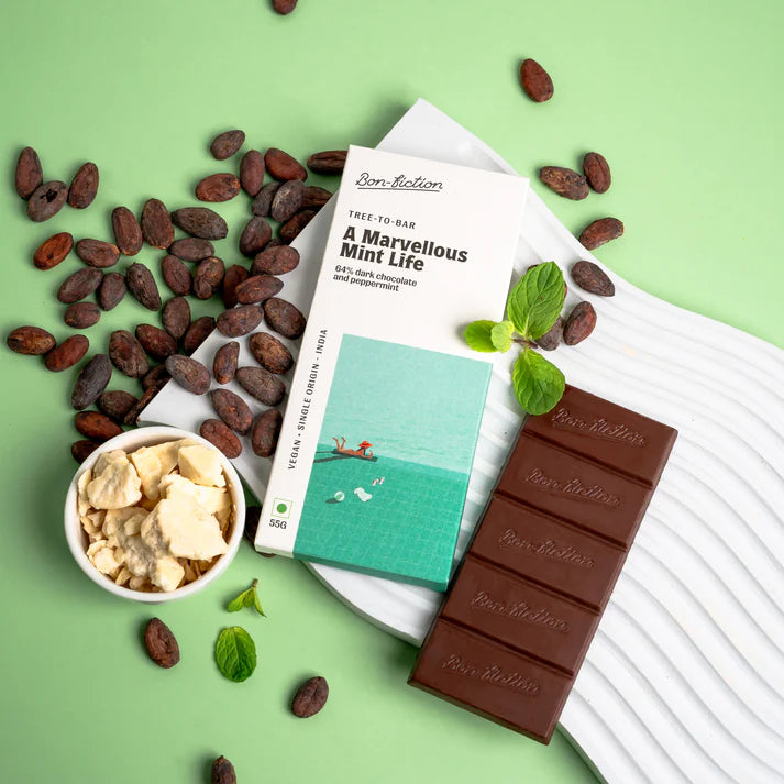 Dark Chocolate | 64% Dark Peppermint Chocolate – A Marvellous Mint Life Tree To Bar – Single Origin – 100% Natural – Vegan, Gluten Free, Palm Oil Free, Non GMO, No Artificial Flavour &amp; No Added Preservatives – Bon-Fiction – 55gm