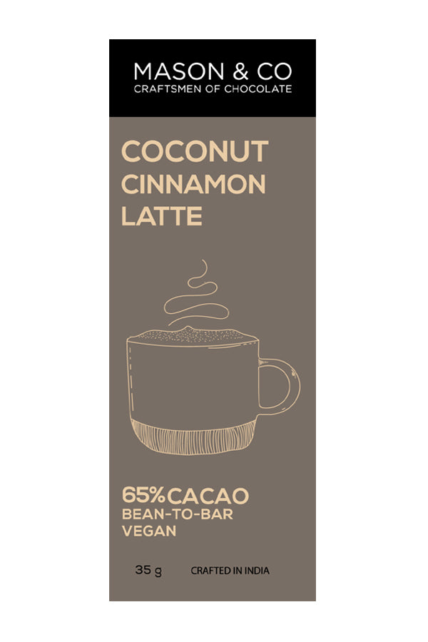 Dark Chocolate | 65% Coconut Cinnamon Latte - Vegan, Gluten Free & Soy Free – Mason & Co – 35gm