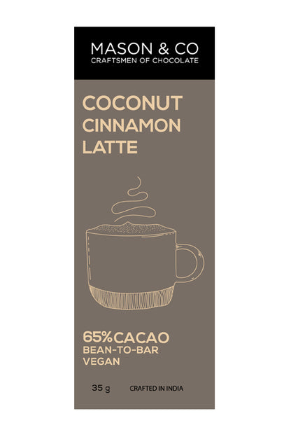 Dark Chocolate | 65% Coconut Cinnamon Latte - Vegan, Gluten Free &amp;amp; Soy Free – Mason &amp;amp; Co – 35gm
