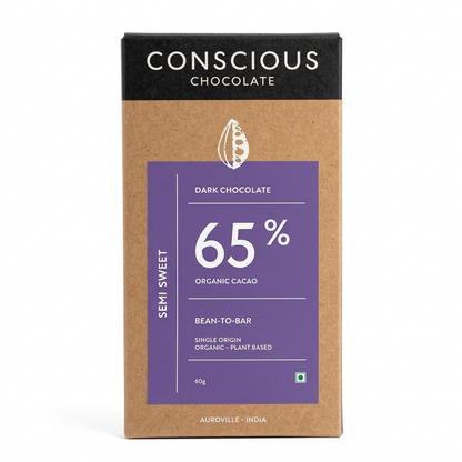 65% Semi-Sweet Dark Chocolate Bar – Vegan &amp;amp; Gluten Free -Conscious Living – 60gm