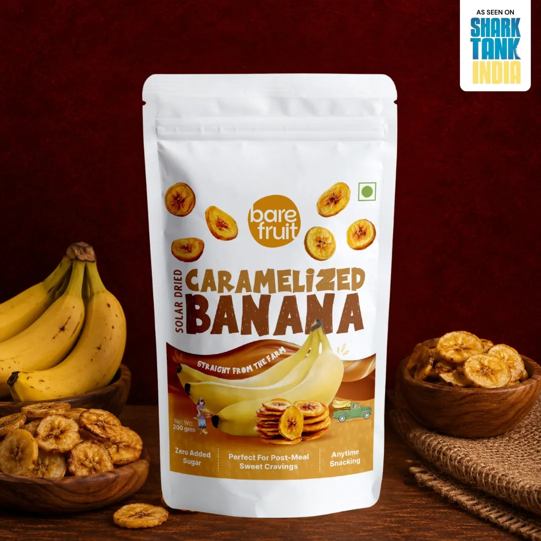 Fruit Bites | Solar Dried Caramelized Banana - 1 00% Whole Fruits - No Added Sugar, & No Added Preservatives - Bare Fruit -200gm