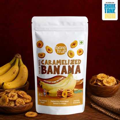 Fruit Bites | Solar Dried Caramelized Banana - 1 00% Whole Fruits -  No Added Sugar, &amp;amp; No Added Preservatives - Bare Fruit -200gm