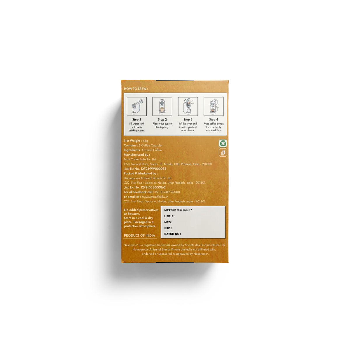 Coffee | Experimental Lot Coffee Capsules (Medium Roast ) -Kalledevarapura Estate, Bababudangiri, Chikmagalur - Bili Hu - 65gm