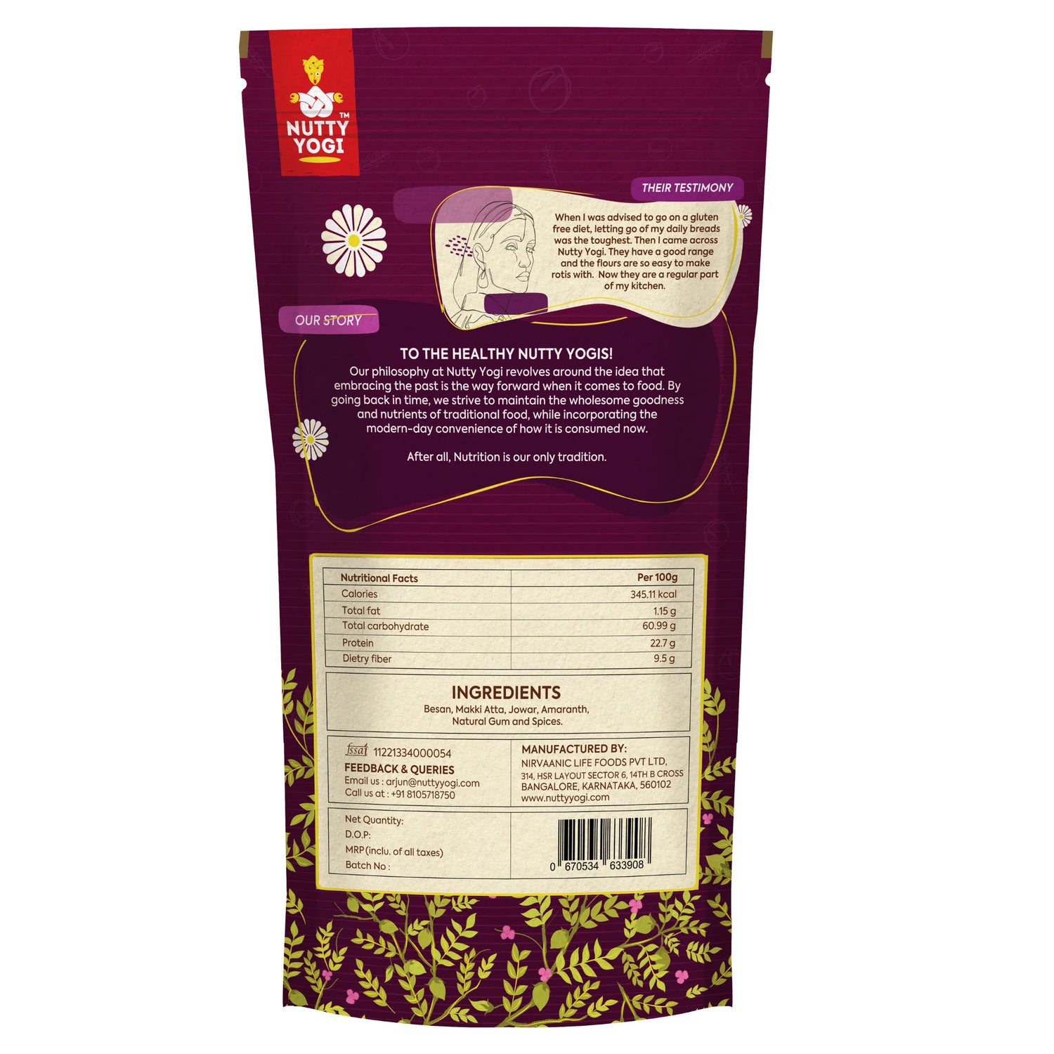 Flour | Multigrain Missi Atta – Gluten Free , High In Protein &amp;amp; Diabetic Friendly - Nutty Yogi – 500gm