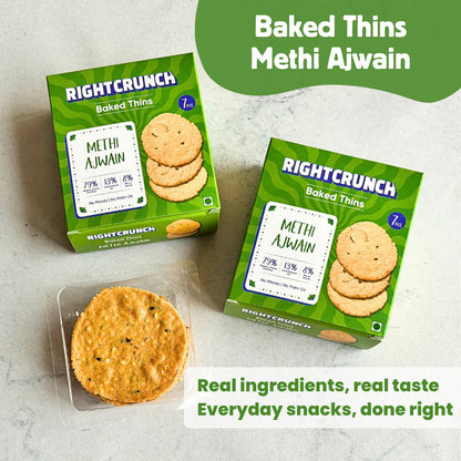 Cracker | Methi Ajwain Baked Thins - Gluten Free, Vegan-No Maida, No Palm Oil &amp; No Artificial Ingredients- Right Crunch - 50gm