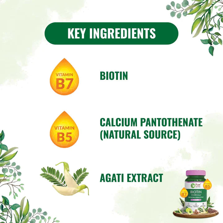 Biotin | Biotin From Natural Sesbania Extract – Supports Healthy Hair And Skin – 1000mg – Pure Nutrition – 60 Vegetarian Tablets