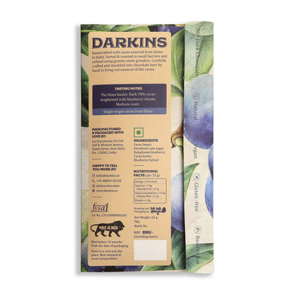 70% Artisanal Dark Chocolate with Blueberry – Vegan &amp;amp; Gluten Free – Darkins – 50gm