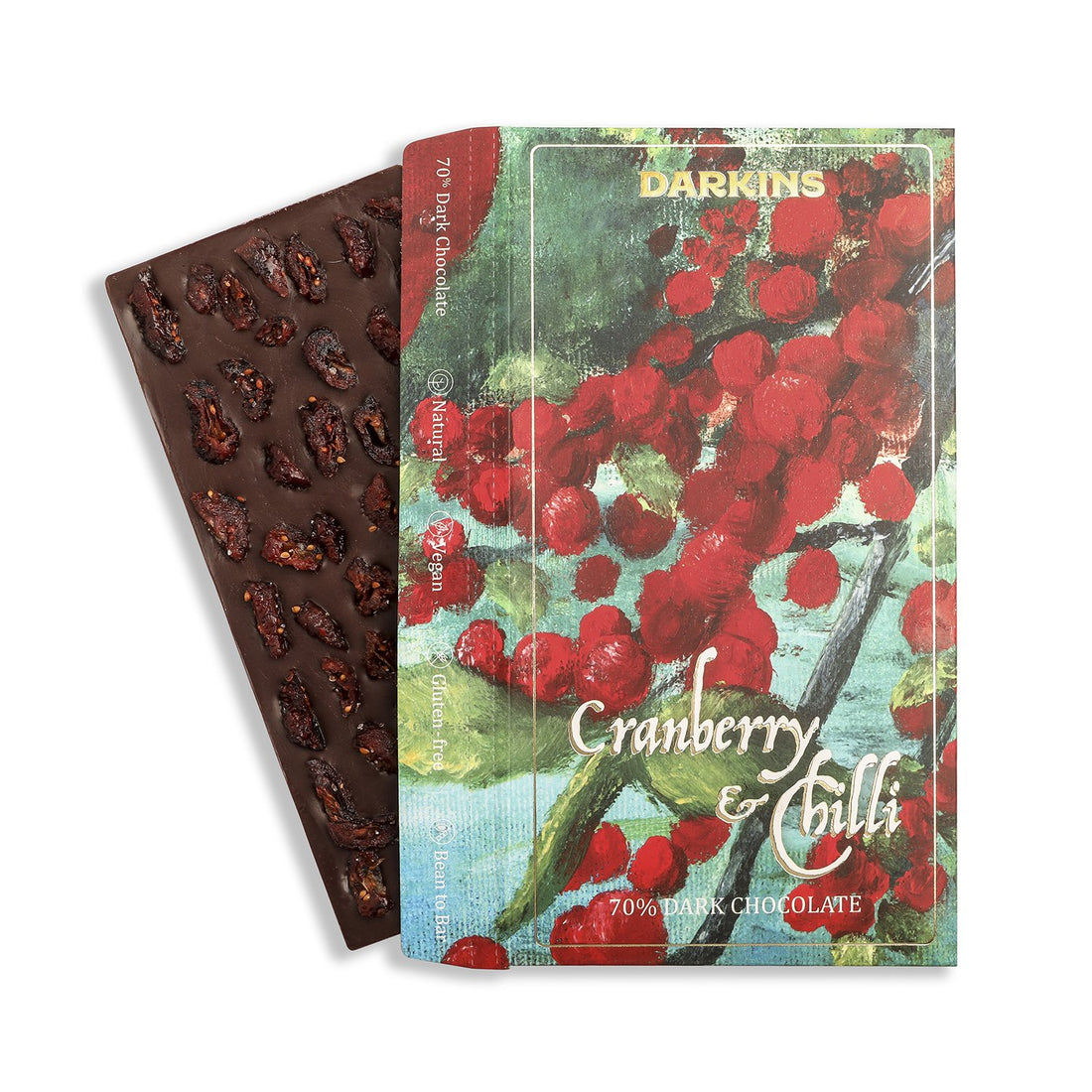70% Dark Cranberry &amp;amp; Chilli - Vegan &amp;amp; Gluten Free – Darkins – 65gm