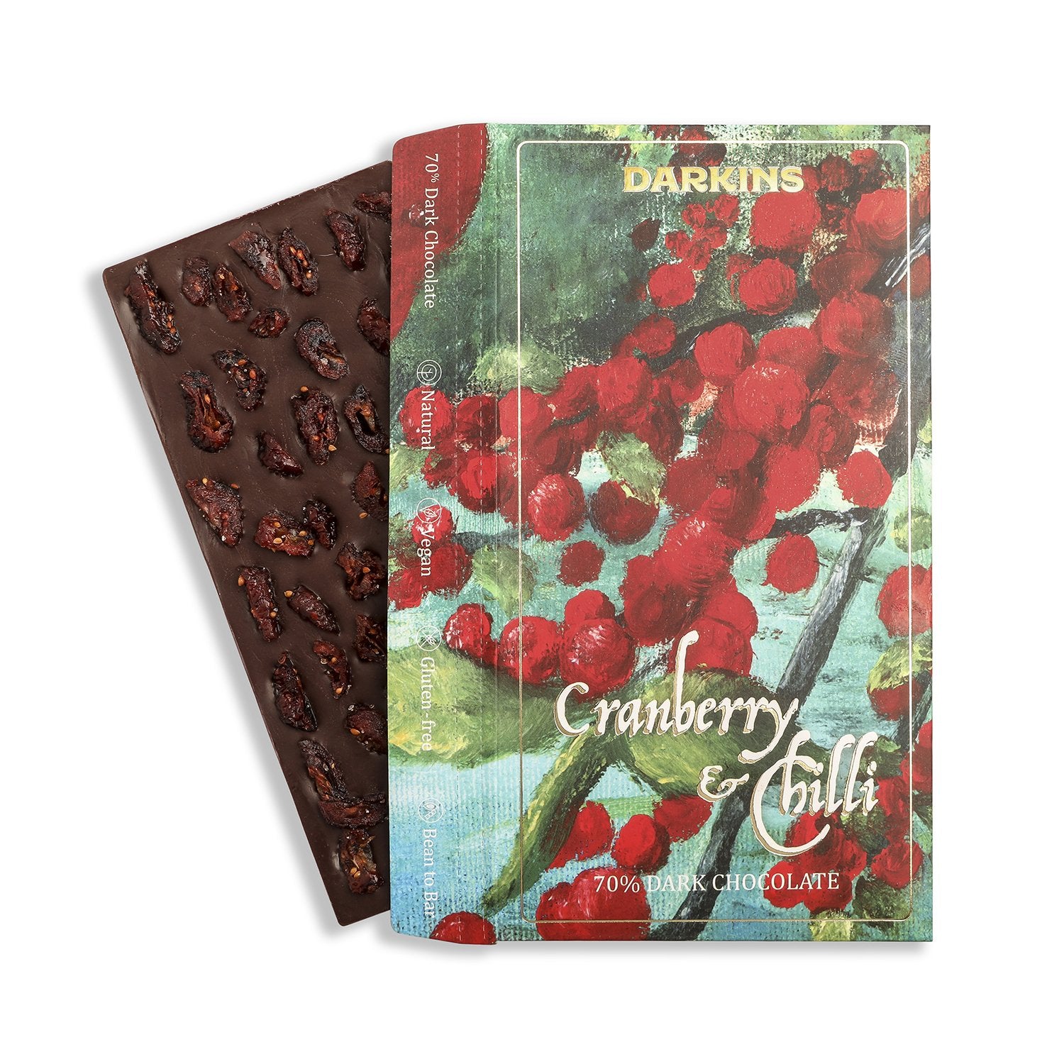 70% Dark Cranberry &amp;amp; Chilli - Vegan &amp;amp; Gluten Free – Darkins – 65gm