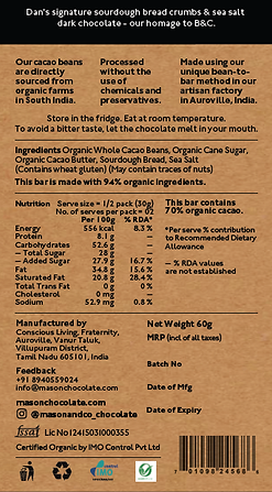 70% Sourdough &amp;amp; Sea Salt Dark Chocolate Bar - Mason &amp;amp; Co - 60gm