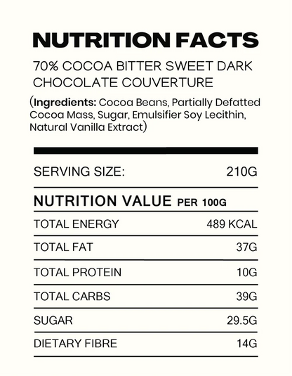 Dark Chocolate | 70% Cacao - Bitter Sweet - Preservatives Free, No Artificial Flavour &amp; No hydrogenated oils - Cocoacraft - 210gm
