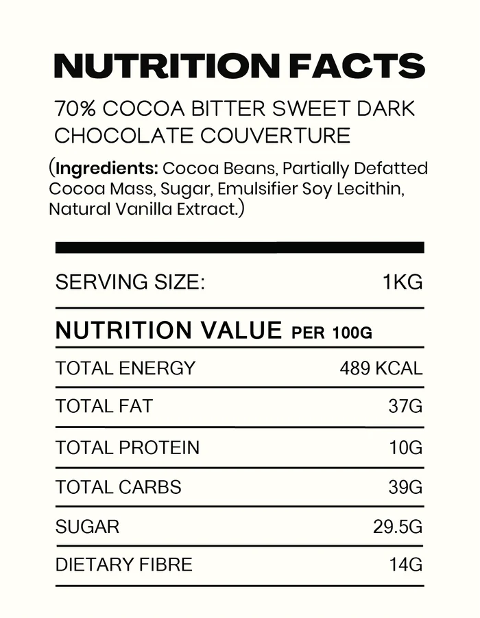 Dark Chocolate | 70% Bitter Sweet Dark Chocolate Couverture - Vegan, Gluten Free, High Protein, Lactose Free &amp;amp; Nut Free - Cocoacraft - 210gm