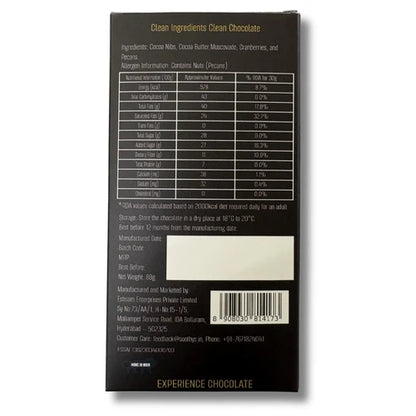 Chocolate | 70% Dark Vegan Chocolate Bars (Cranberry and Pecans)- Cocoa Beans -No Palm Oil , No artificial flavors or emulsifiers - Soothys - 88gm