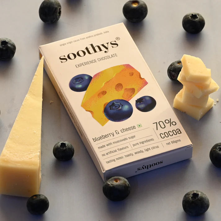 Chocolate | 70% Dark Chocolate (Blueberries &amp; Cheese)- Cocoa Beans -No Palm Oil , No artificial flavors or emulsifiers - Soothys - 88gm