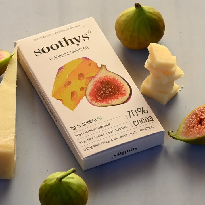 Chocolate | 70% Dark Chocolate Bars (Fig and Cheese) - Cocoa Beans -No Palm Oil , No artificial flavors or emulsifiers - Soothys - 88gm