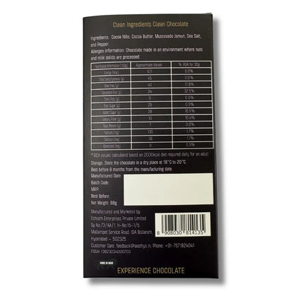 Chocolate | 70% Dark Vegan Chocolate Bars with Jamun, Sea Salt and Pepper - Cocoa Beans -No Palm Oil , No artificial flavors or emulsifiers - Soothys - 88gm