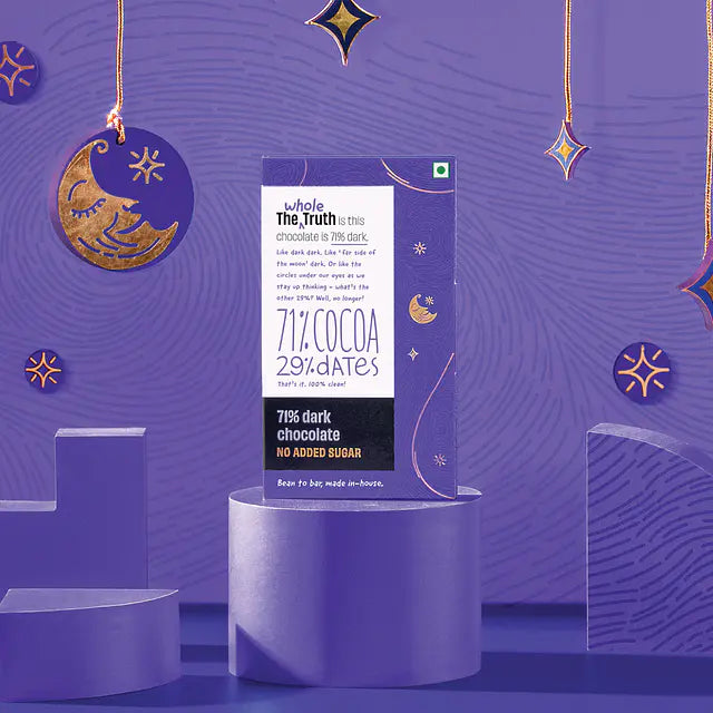 Dark Chocolate | 71% Dark Chocolate – 71% Cocoa, 29% Dates - Natural - Indian - No Added Sugar, No Stevia, Maltitol & No Erythritol - The Whole Truth – 80gm