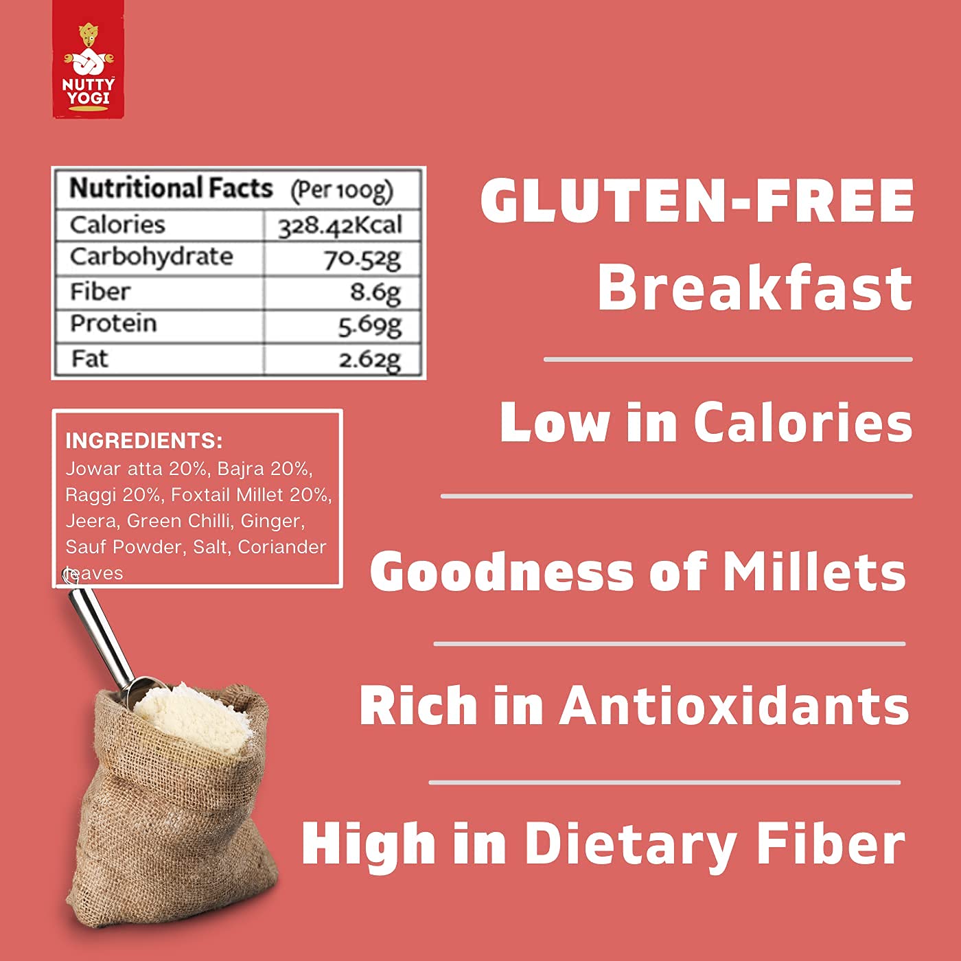 Multimillet Cheela Mix - Low In Calories, High Dietary Fiber &amp;amp;  Rich In Antioxidant - 400gm