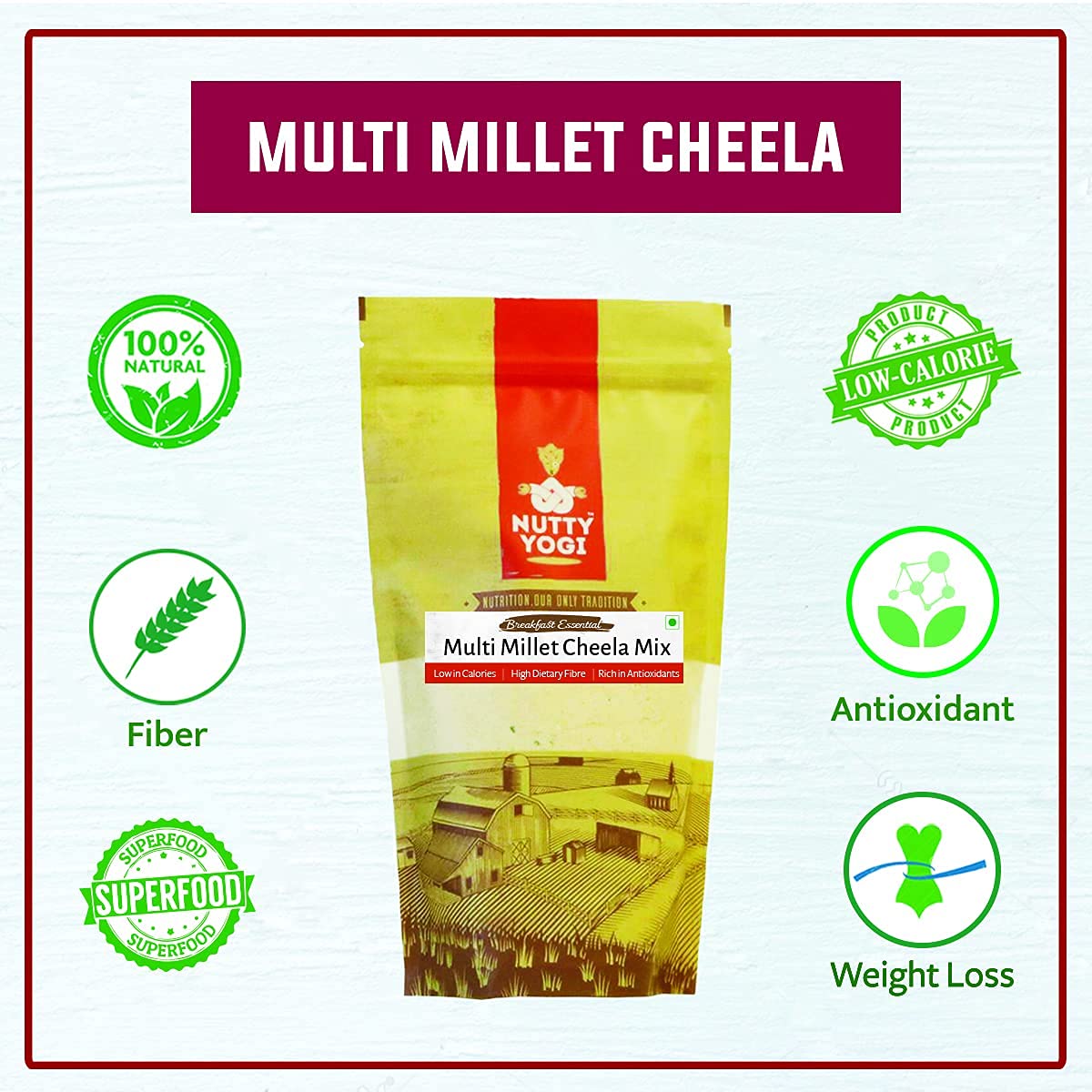 Multimillet Cheela Mix - Low In Calories, High Dietary Fiber &amp;amp;  Rich In Antioxidant - 400gm