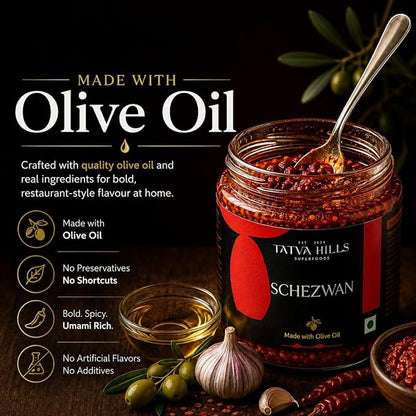 Sauce | Schezwan (Made With Olive Oil ) -Sichuan Chilli Garlic Sauce – No Added Preservatives &amp; Additives Free – Tatva Hills – 180gm