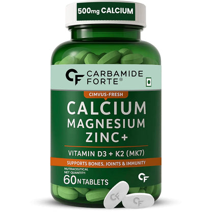 Calcium Magnesium Zinc Tablets – For Bone &amp; Joint Support Vitamin D3, K2 MK7 &amp; B12 for Better Absorption &amp; Energy- Carbamide Forte-10 Tablets