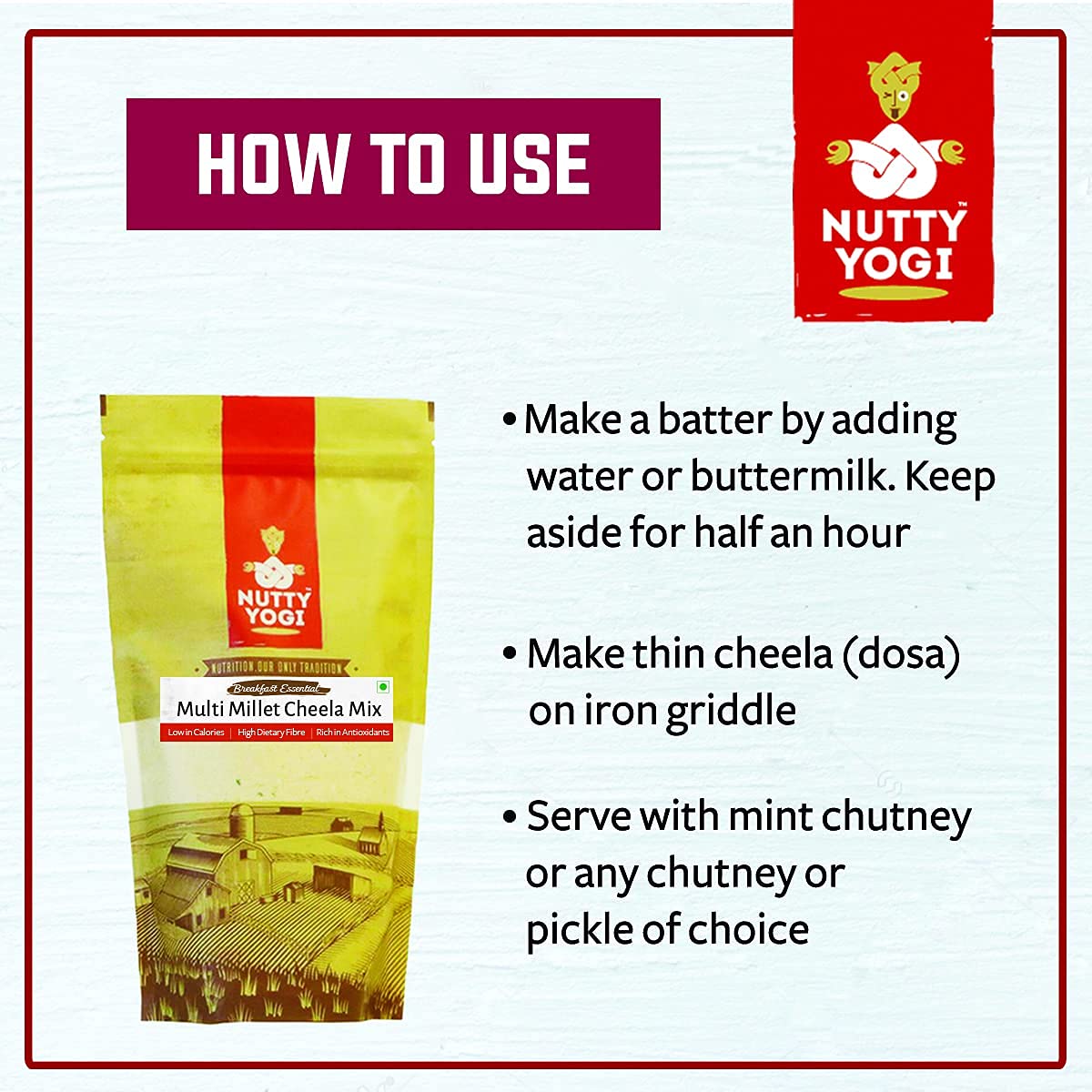 Multimillet Cheela Mix - Low In Calories, High Dietary Fiber &amp;amp;  Rich In Antioxidant - 400gm