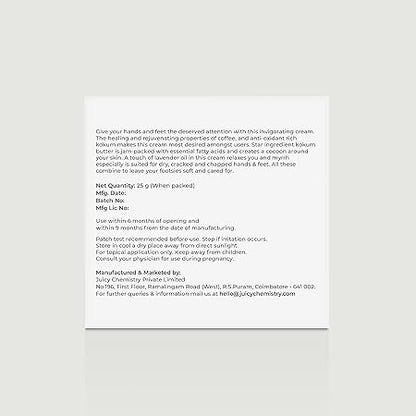 Kokum, Myrrh &amp;amp; Hazelnut Hand &amp;amp; Foot Cream - Juicy Chemistry - 25gm