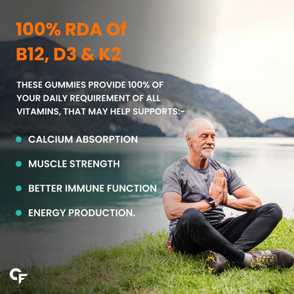 Gummies | Vitamin(D3 + K2 MK7 + B12)- Mango Flavour (Nova -D3 Gummies) - Veg Lichen Source D3 - Bone Health &amp; Immunity - No Added Sugar - Carbamide Forte - 60 N Gummies