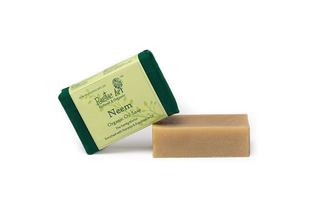 Oil Soap - Neem - Enriched With Karanja & Eucalyptus Oil - Rustic Art - 100gm