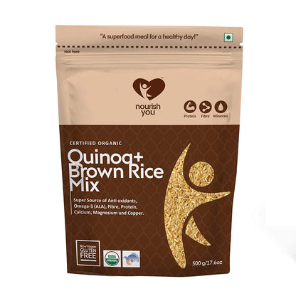 Rice | Quinoa With Brown Rice -  Vegan, Gluten Free, Super Source Of Antioxidants Omega-3 Ala, Fibre, Protein, Calcium, Magnesium &amp;amp; Copper - Nourish You - 500gm