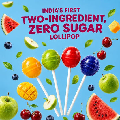 Lollipops | Organic Variety Pops (Zero Sugar)- Watermelon , Green apple , Mixed berries , Mango -Vegan- Made With Organic Ingredients - 100% Plant Based , Chemical Free, No Refined Sugar- Zushu - 12Pops - 120gm