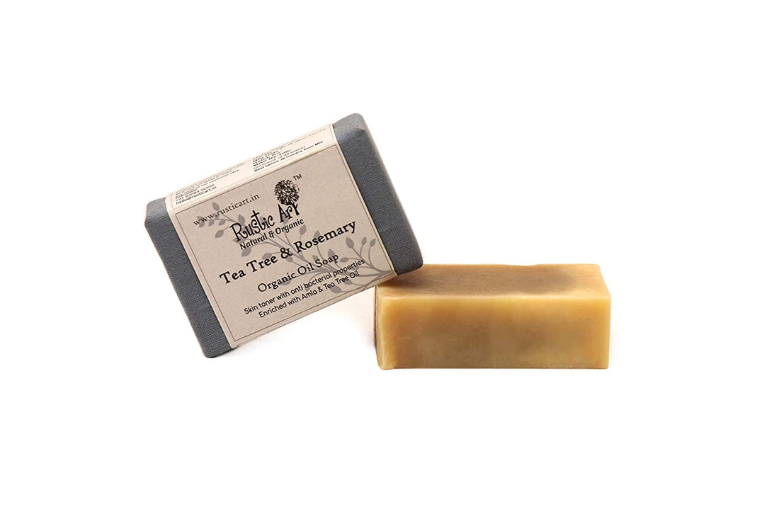 Soap | Oil Soap - Tea Tree Rosemary - Enriched With Amla & Tea Tree Oil - Rustic Art - 100gm