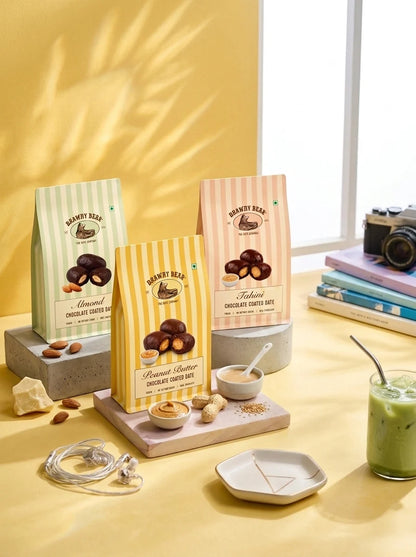 Tahini | Chocolate Coated Date ( Whole almonds + Arabian dates + 55% dark chocolate )  -Real Chocolate -100% Vegan and Gluten-free -No refined sugar, No Added Sugar &amp;amp; No Preservatives - Brawny Bear - 100gm