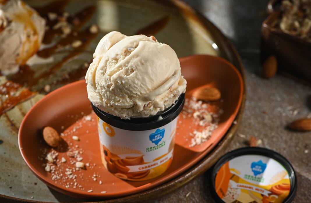 Ice Cream | Caramel Nuts Ice Cream - Made From A2 Milk, Gondh Gum, Organic Butter, Caramel Nuts - Churned with authentic &amp; Real Ingredients -No Artificial Stabilisers Added- Iceberg Organic Ice Cream - 125ml