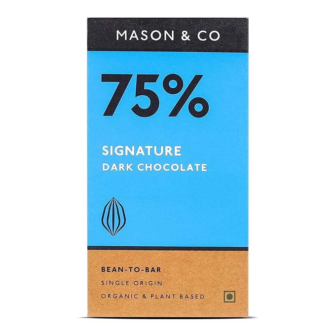 Chocolate | 75% Signature Dark Chocolate -Bean To Bar- Organic & Plant Based Chocolate - Vegan & Gluten Free - Mason & Co - 60gm