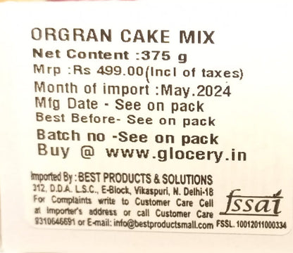 Vanilla Cake Mix | Vegan, Gluten Free, Dairy Free &amp; Egg Free - Orgran – 375gm