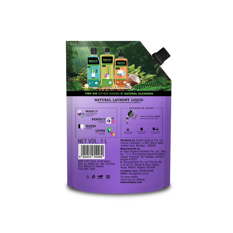 Natural Laundry Liquid (Lavender &amp; Vanilla) -Made With ifra &amp; Ecocert -Coconut Based Surfactants – Beco – 1000ml