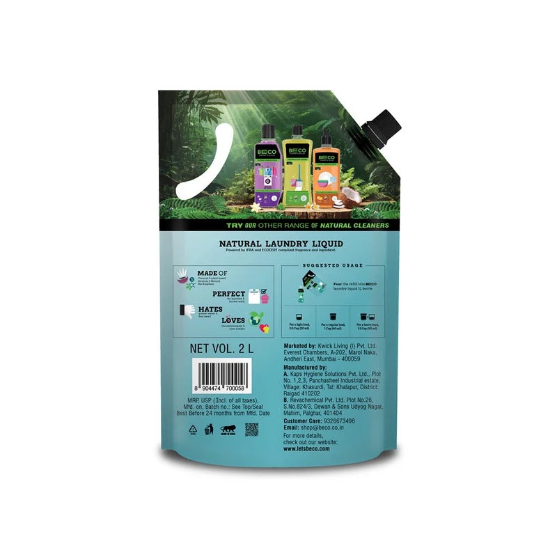 Natural Laundry Shampoo-Coconut &amp; Plant-based Formula-Gentle on Fabrics, Tough on Stains – Beco – 2000ml