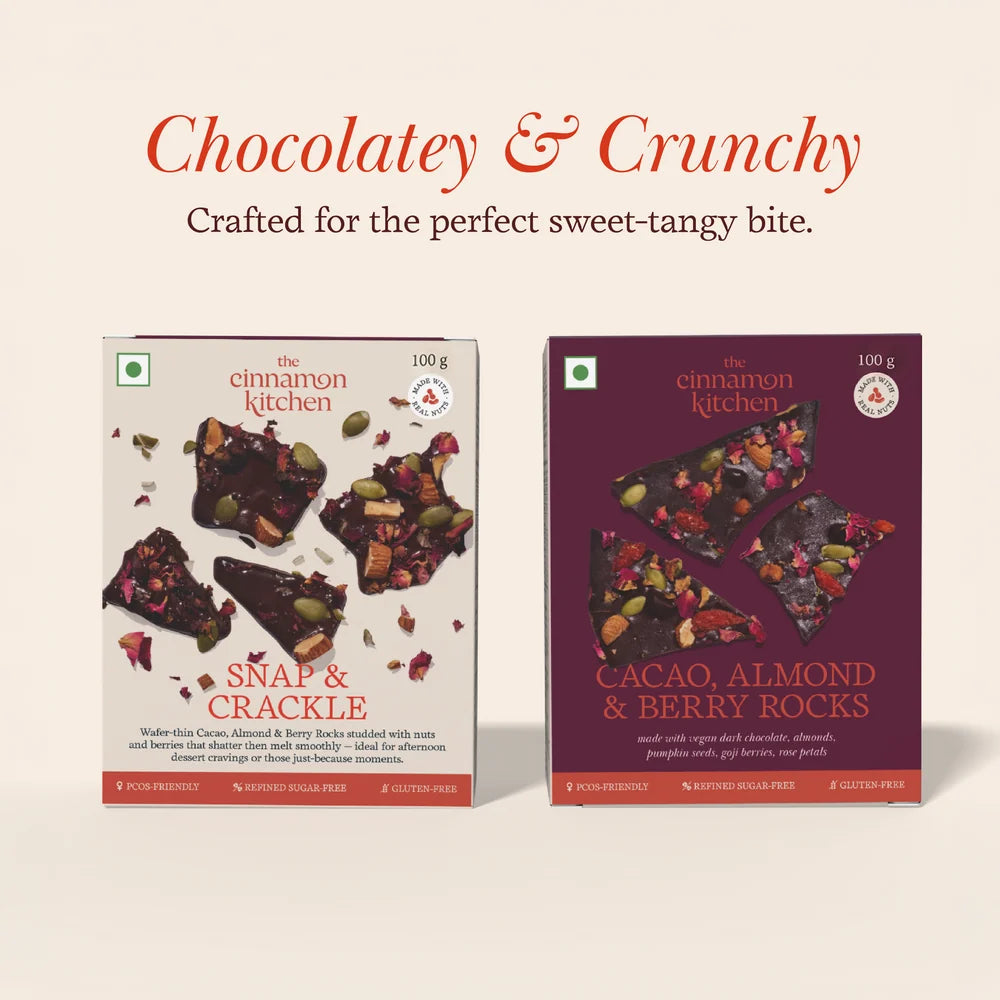 Cacao, Almond &amp; Berry Rocks- Organic - Vegan, Gluten Free, PCOS Free &amp; Refined Sugar Free-No Maida, Dairy &amp;amp; Preservatives - The Cinnamon Kitchen - 50gm