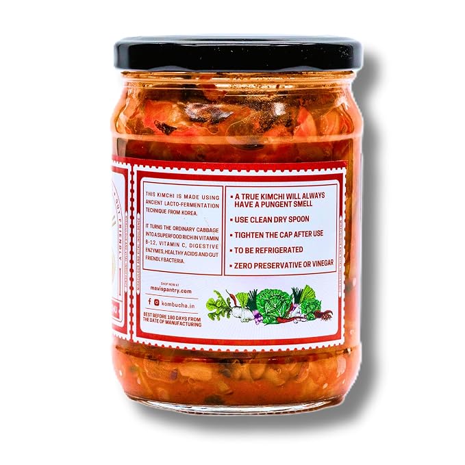 Kimchi | Vegan Kimchi Crunchy, Tangy, Spicy - Vegan, No Added Vingear, Flavours &amp; No Preservatives - MAVI’s - 500gm