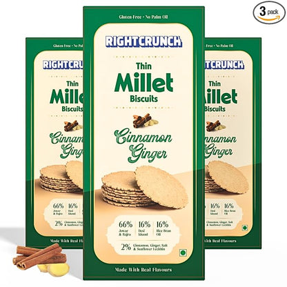 Millet Cracker - Cinnamon Ginger -Gluten-Free, No Palm Oil - Jowar &amp; Bajra Base - No maida No wheat - No Artificial Ingredients - Made with Desi Khand - High Fibre, Vegan, Baked- Right Crunch - 100gm