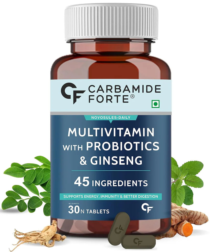 Multivitamin With Probiotics &amp; Ginseng (45 Ingredients, 9 Vital Blends) - Supports Energy, Immunity, &amp; Better Digestion - Carbamide Forte - 60 Tablets