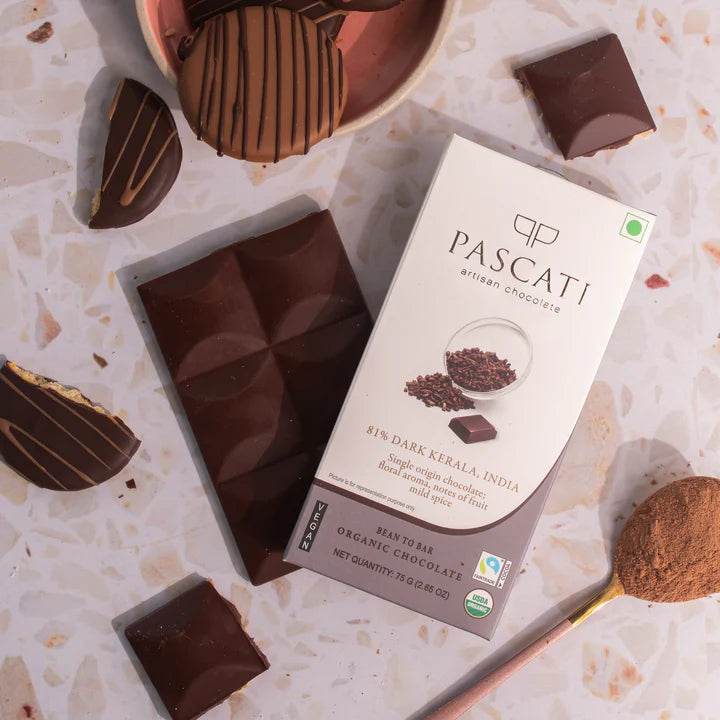 Dark Chocolate | 81% Dark Chocolate - USDA Organic - Vegan & Gluten Free - Pascati - 75gm