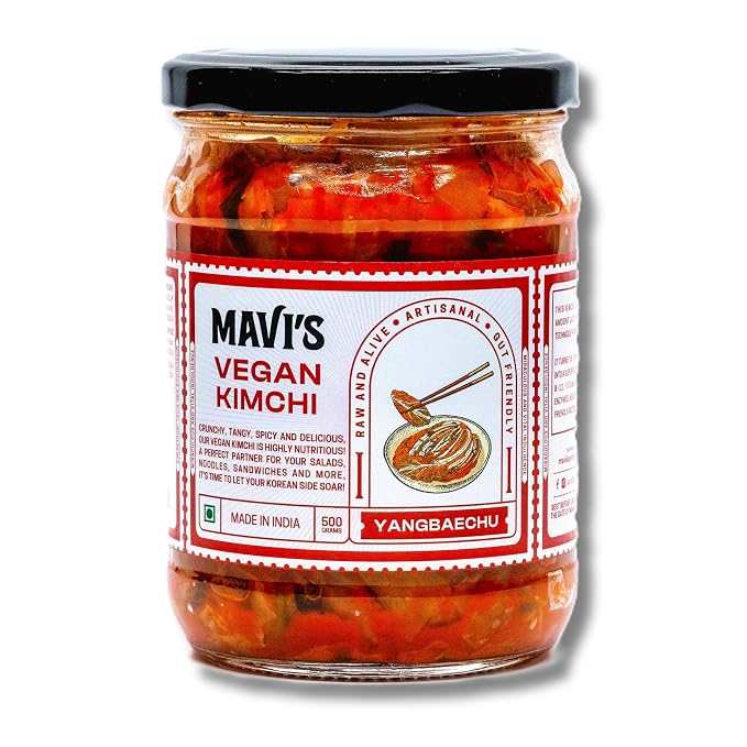 Kimchi | Vegan Kimchi Crunchy, Tangy, Spicy - Vegan, No Added Vingear, Flavours &amp; No Preservatives - MAVI’s - 500gm